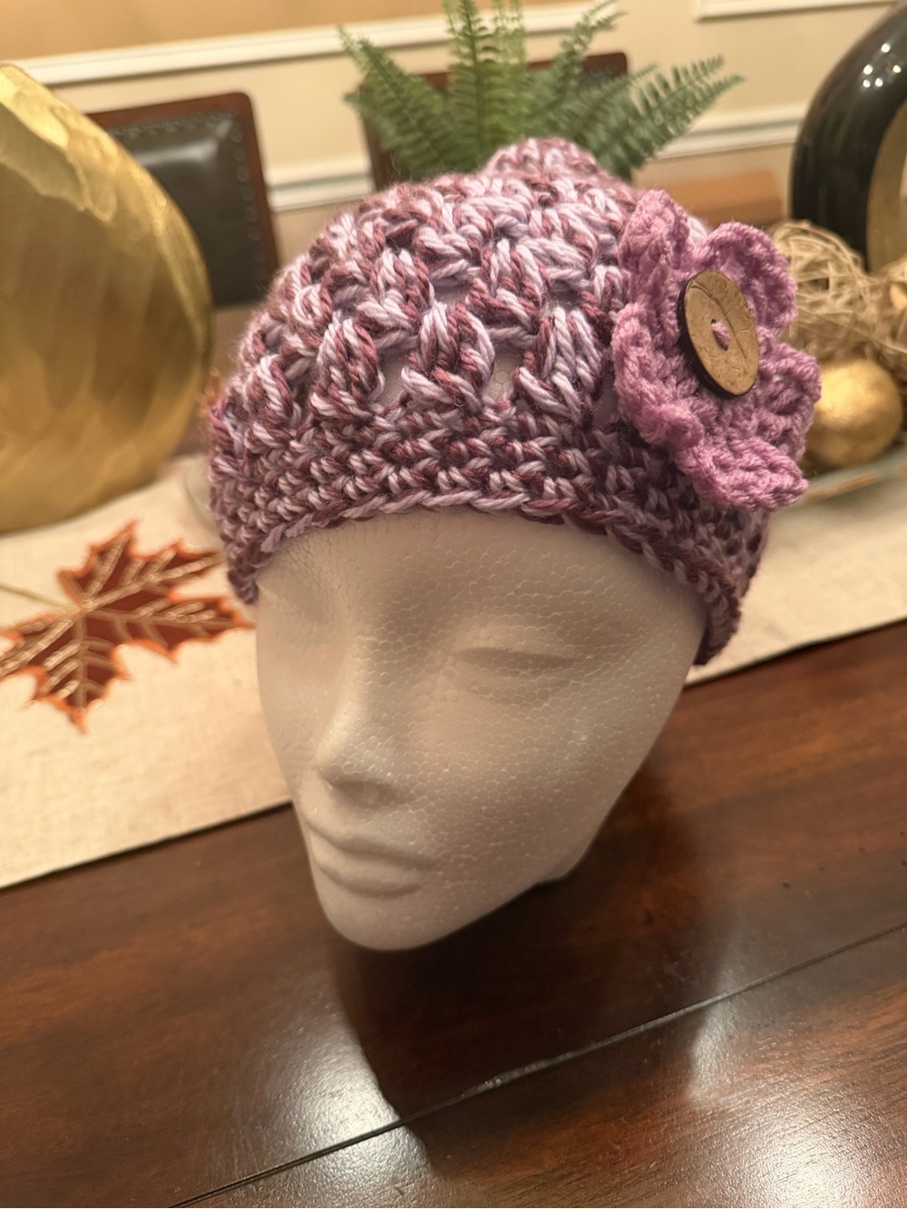 Handcrafted Lavender Crochet Flower Beanie - Women Accessories